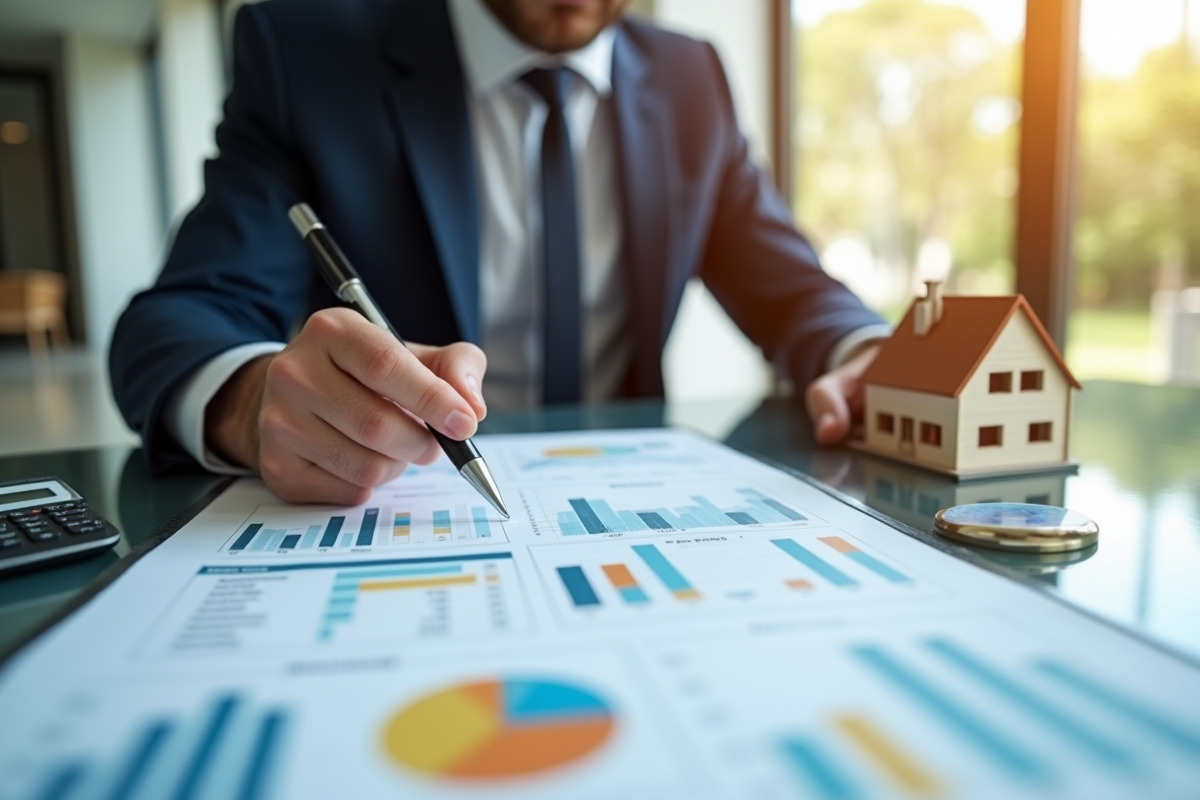 Agent immobilier analysant graphiques et documents financiers
