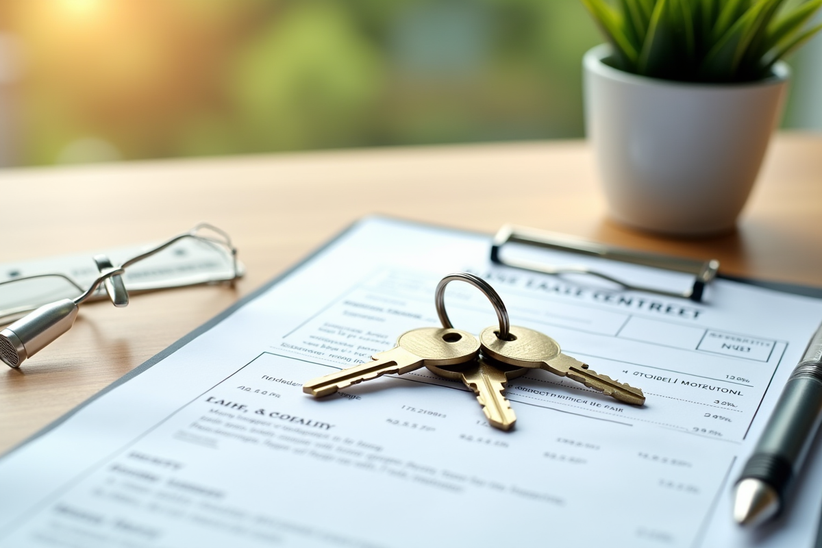 Clés de maison sur contrat de prêt avec plante verte