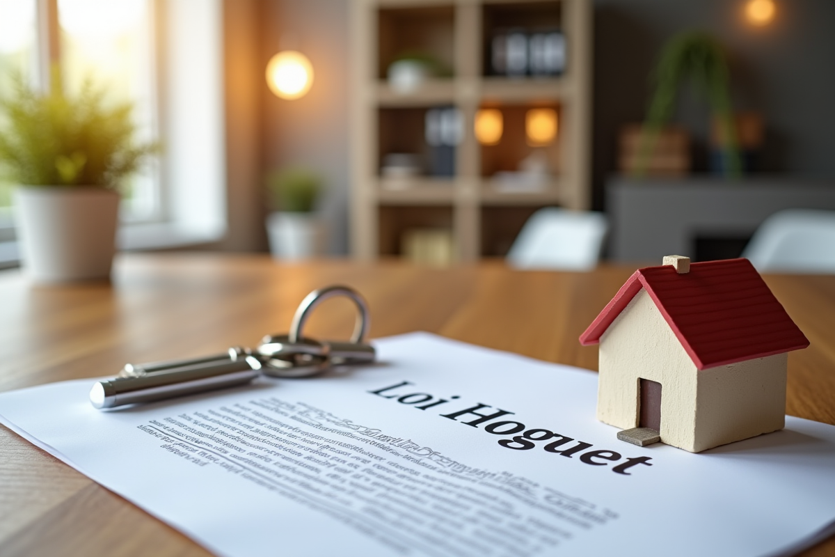 Clés et document Loi Hoguet sur une table en agence immobiliere