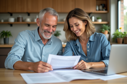 Couple d'adultes discutant d'un contrat de pr&ecirc;t immobilier