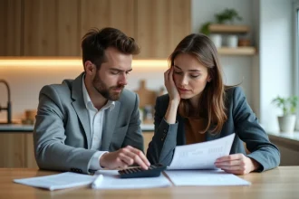 Couple en réunion à la maison avec documents de prêt immobilier