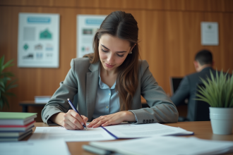 Jeune femme remplissant des formulaires d'aide au logement