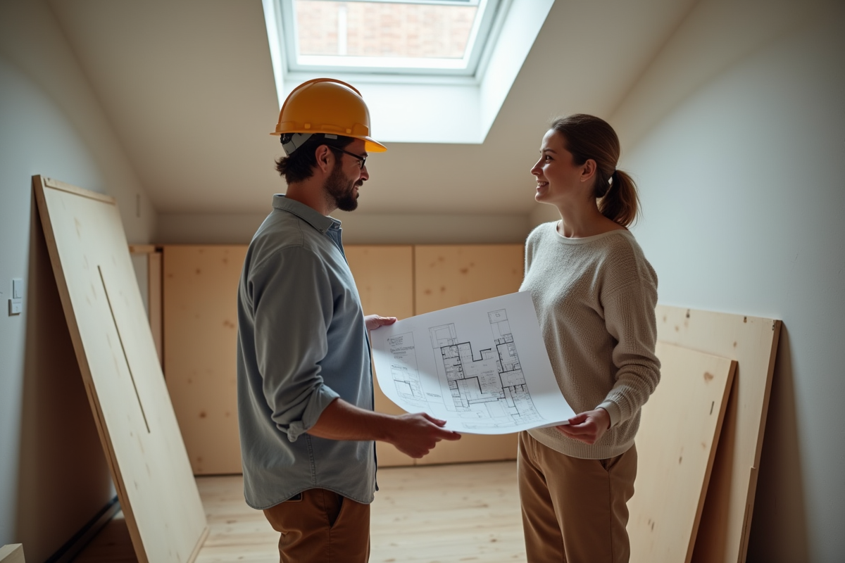 Femme discutant plans de renovation dans un loft