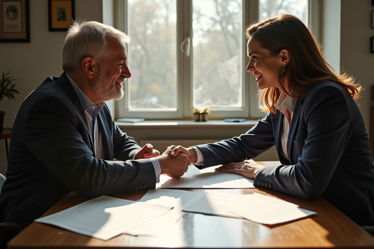 Locataire et propriétaire discutant devant des documents officiels