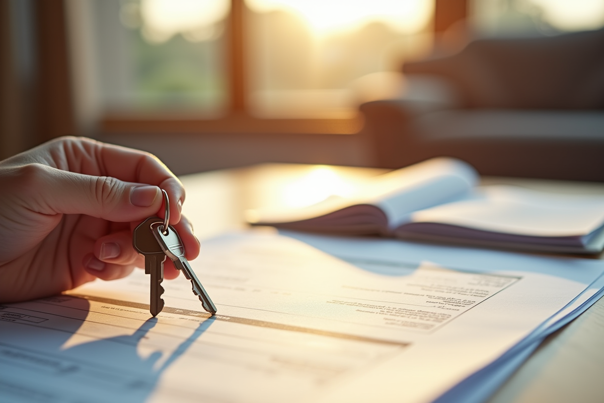 Main tenant tenant des clés de logement avec documents de location