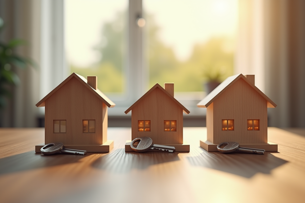 Modèles de maisons avec clés sur une table en bois