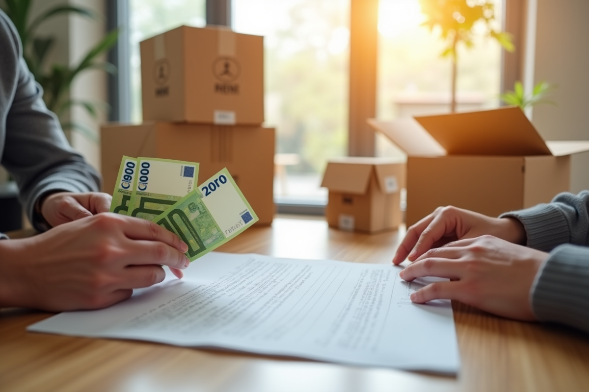 Mains tenant des billets d euros et un contrat de location